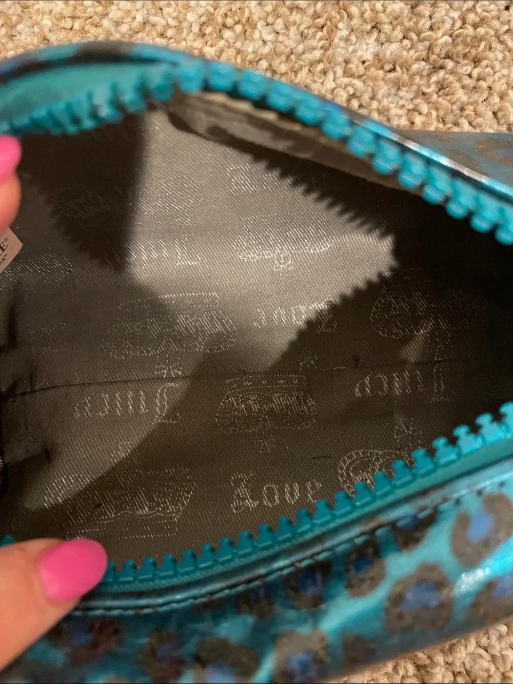 Y2K Juicy Couture Teal Leopard Print Cosmetic Pouch